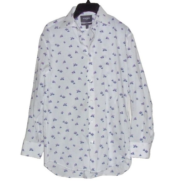 Bonobos Purple Dove Bird Long Sleeve Shirt Sz 15.5-32 Cotton Spandex Slim Fit - Picture 1 of 7